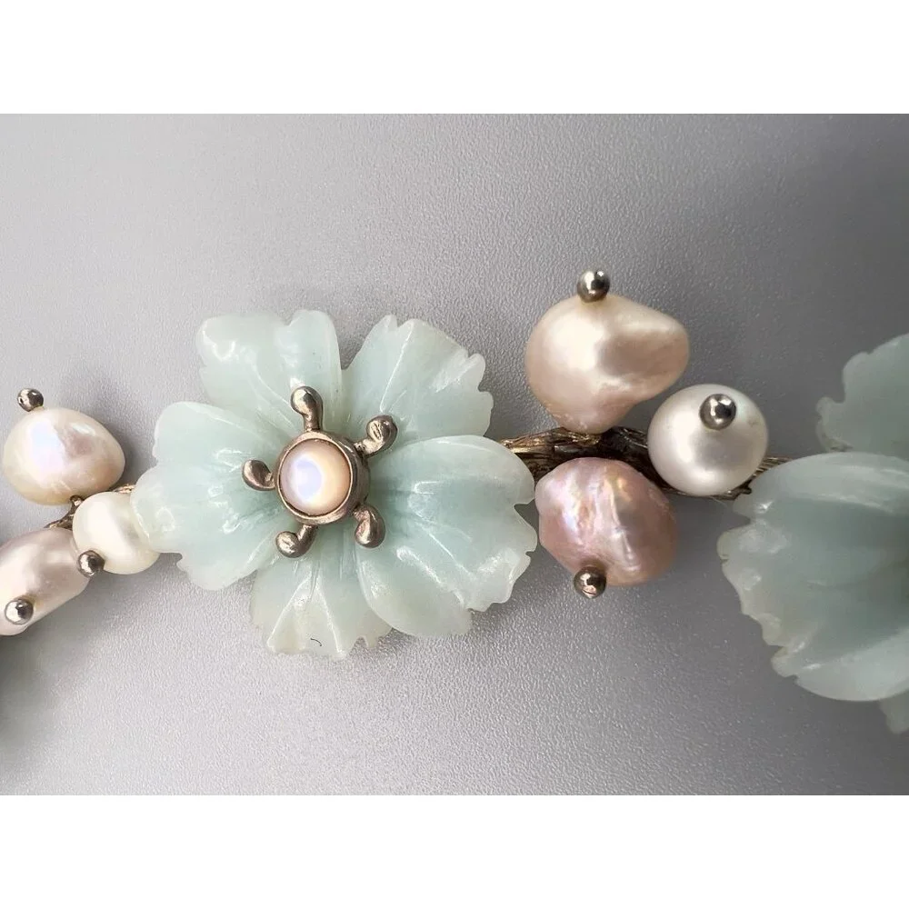 Whitney Kelly Sterling Silver Jade Flowers & Pearl Accents Necklace - Picture 5 of 14